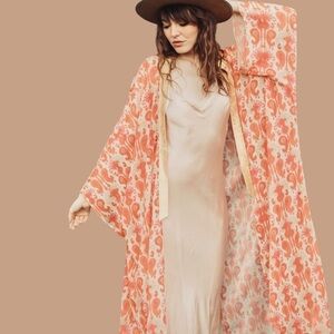 SukiSo Pink & Orange Ikat ‘Women’s Goddess Kimono’ in “Golden Hour” OS